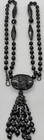 ANTIQUE VICTORIAN JET GLASS,BLACK GLASS,MOURNING CAMEO TASSEL PENDANT NECKLACE