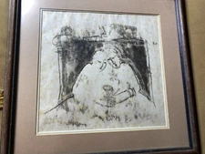 1983 "Two Figures Scene" Mixed Media Painting - Signed And Framed