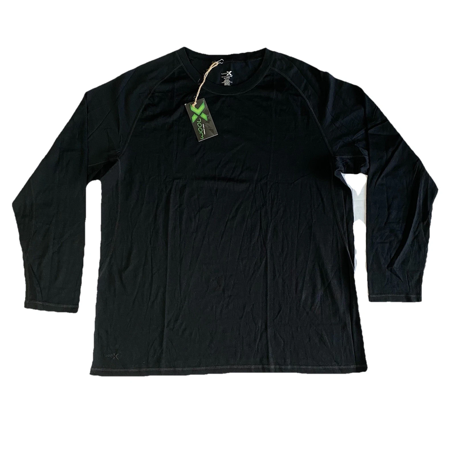 WoolX Long Sleeve Base Layer T Shirt Mens XL Black 100% Merino Wool NWT