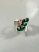 Jay King TDR 925 Sterling Silver Modernist Green Malachite Bead Ring Size 9