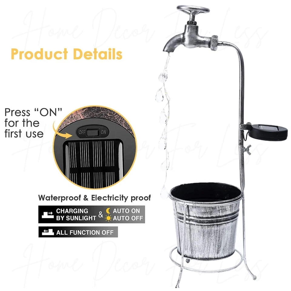 Grifo iluminado solar estaca de jardín con maceta de metal exterior césped patio arte decoración Foto 4 de 4