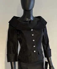 Victor Costa  Formal Evening Black 3/4 Sleeve Portrait Collar Blouse Size 4 NWT