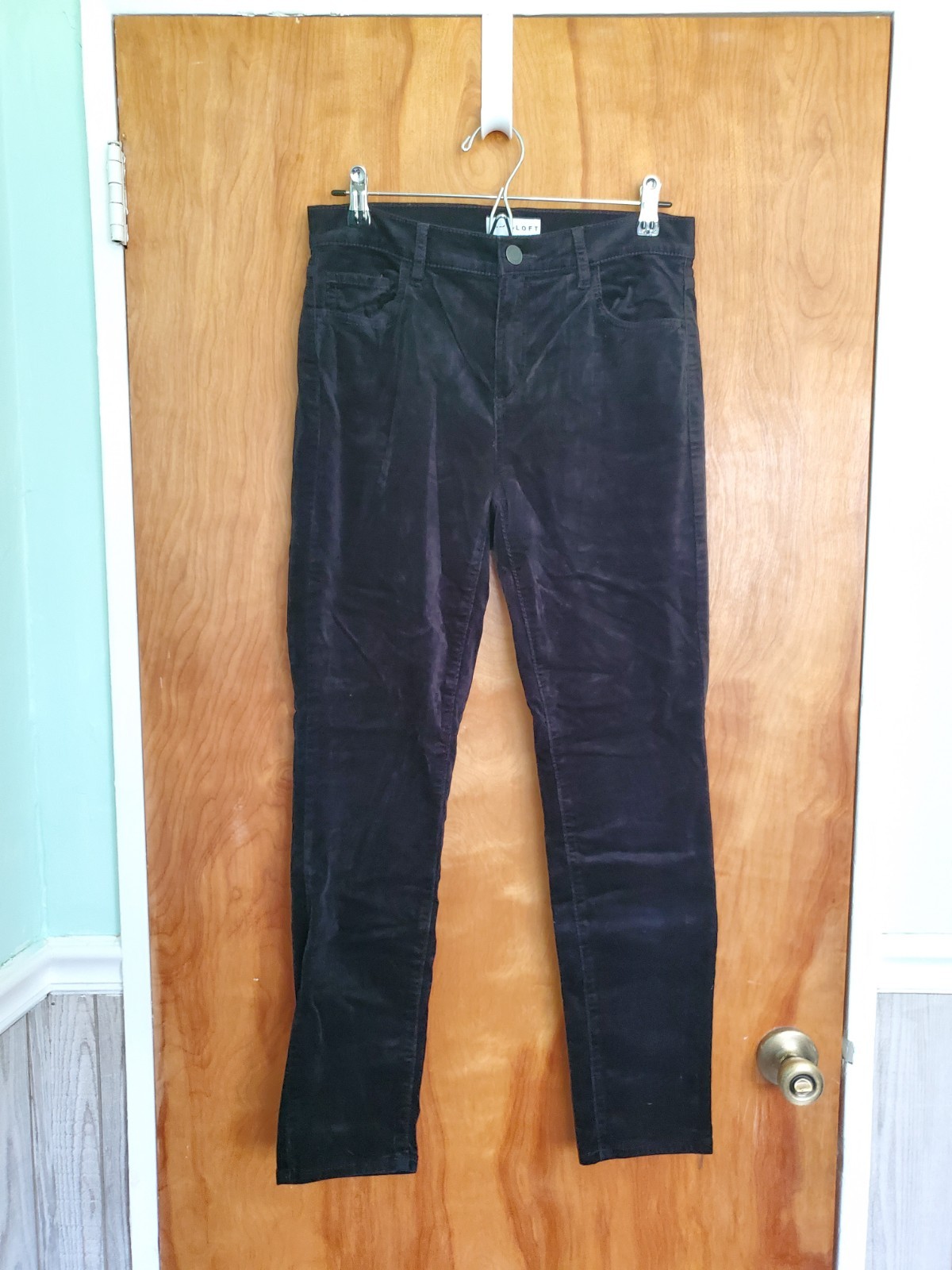 Loft Black Velvet Slim Skinny Straight Stretch Pants Women's Size 27/4