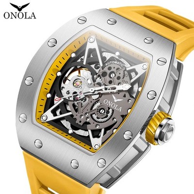 ONOLA Men Full Automatic Self-Wind Watch Mechanical Hollow Skeleton Waterproof