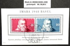 Schweiz Block 13 mit IMABA-Sonderstempel Basel 23.8.1948 und Originalgummierung.