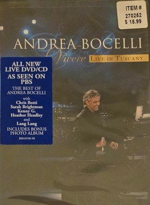 Andrea Bocelli - Vivere: Live in Tuscany DVD/CD New