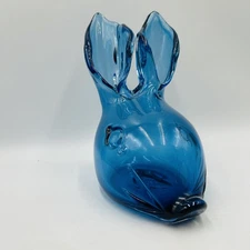 Rainier Glass Art Studio Ryan Blythe Blue Rabbit Head Vase Vessel 2013 RGS Blown