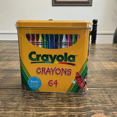 Vintage Crayola Crayons 64 Ct Crayons With Special Edition Bank Tin *Sealed