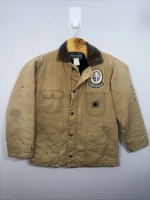 Berne Duck Chore Coat XL Brown Insulated Work Jacket Corduroy Collar Stains