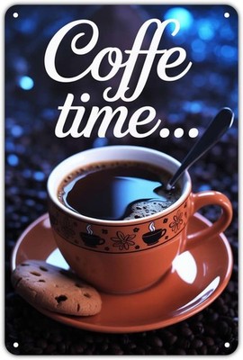 Coffee Time Cup with Cookie Tin Metal Signs Home Décor Vintage Coffee Shop Print