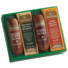 Cheese & Sausage 4-Pack – Original and Garlic Summer Sausages with Bacon, and Ve