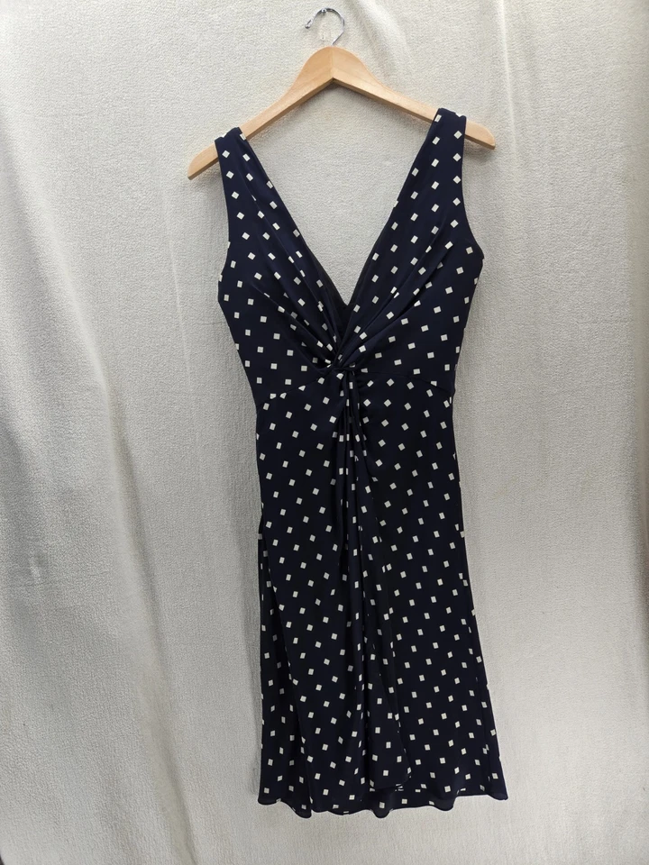 ARMANI COLLEZIONI Italy Silk Sleeveless Navy Dress Size-6 W/Built in shapewear - Image 2 of 4