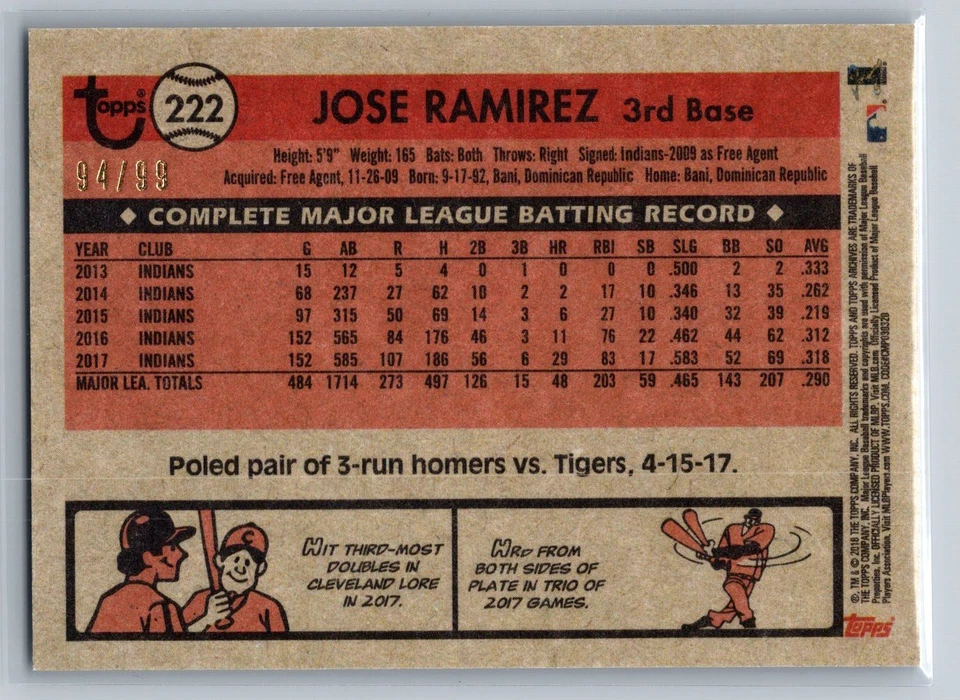 2018 Topps Archives #222 Jose Ramirez Silver #/99 - Image 2 of 2