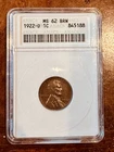 ANACS MS 62 1922 D United State Lincoln Wheat Cent! Old and rare Soapbox Holder!
