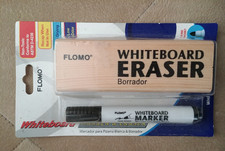 FLOMO Genuine Wood Quick Dry Whiteboard Fine Point Marker Eraser Washer Set