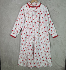 Vintage Lanz of Salzburg Nightgown S Cardinal Bird Flannel Heart Buttons Cottage