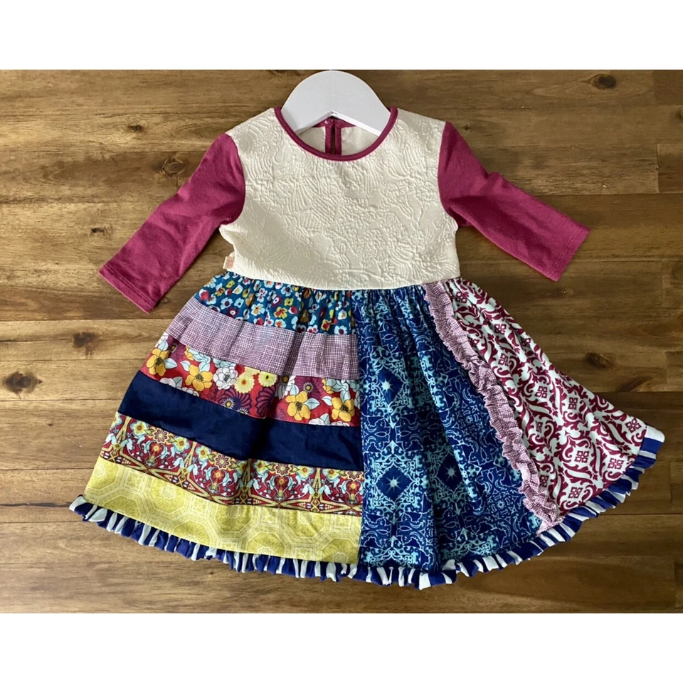 Persnickety Arabesque Bristol Dress Cream Red Blue Mixed Print Floral 12-18M  - Imagem 2 de 4