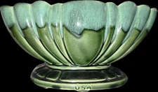 MCCOY POTTERY MCM BLUE GREEN Scalloped Edge Footed Base PLANTER ANTIQUE 1940s
