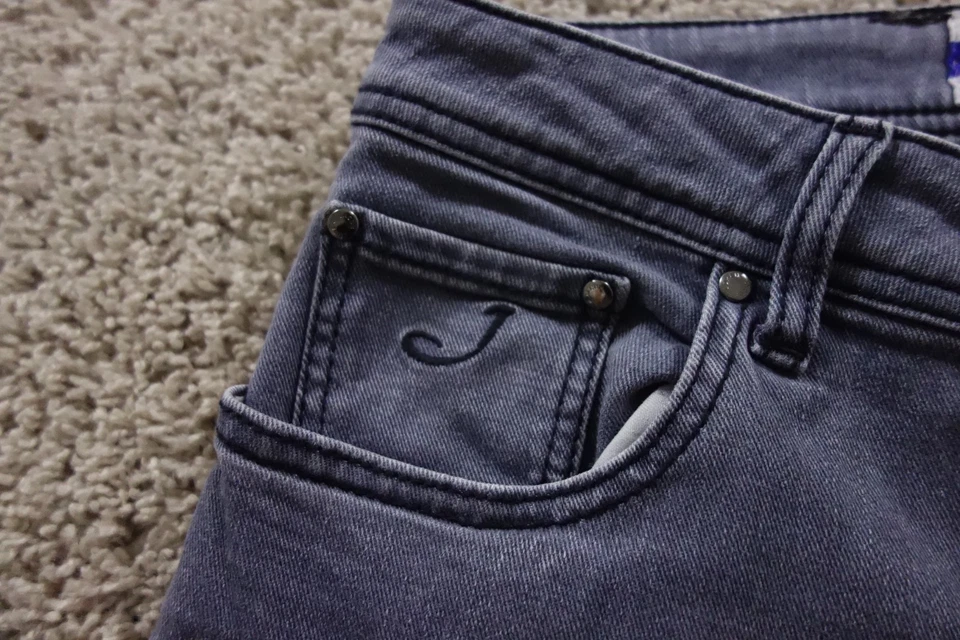 Pantalones de mezclilla Jacob Cohen para hombre 30 grises ajustados rectos con botones elásticos Italia Foto 3 de 4