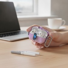 Stylish Clear Purple Protective Case for Beats Solo Buds - Includes Cleaner Pen