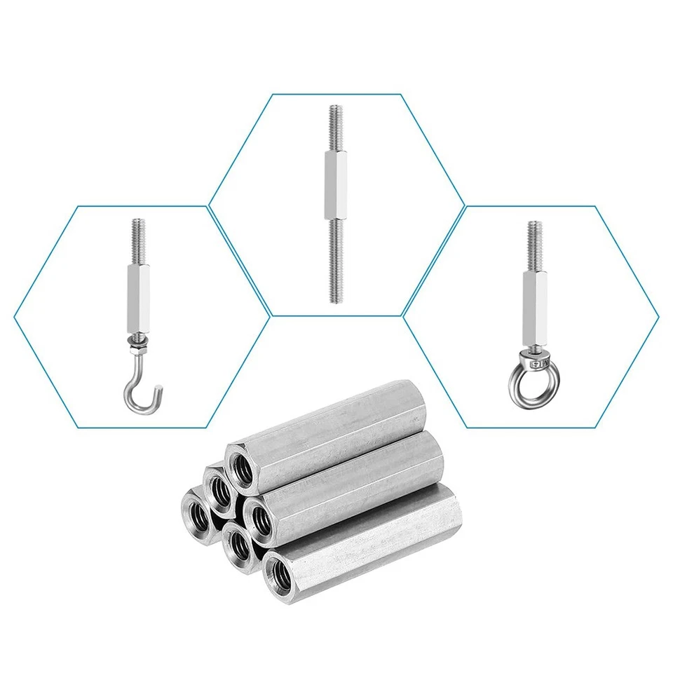 M8 M10 Sechskant Langmutter Gewindemuffen Verbindungsmuttern 304 Edelstahl - Bild 4 von 4