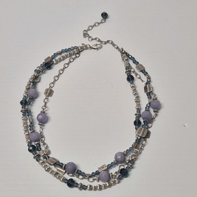 Premier Designs Necklace Triple Strand Silver Tone Crystals Beads Vintage 