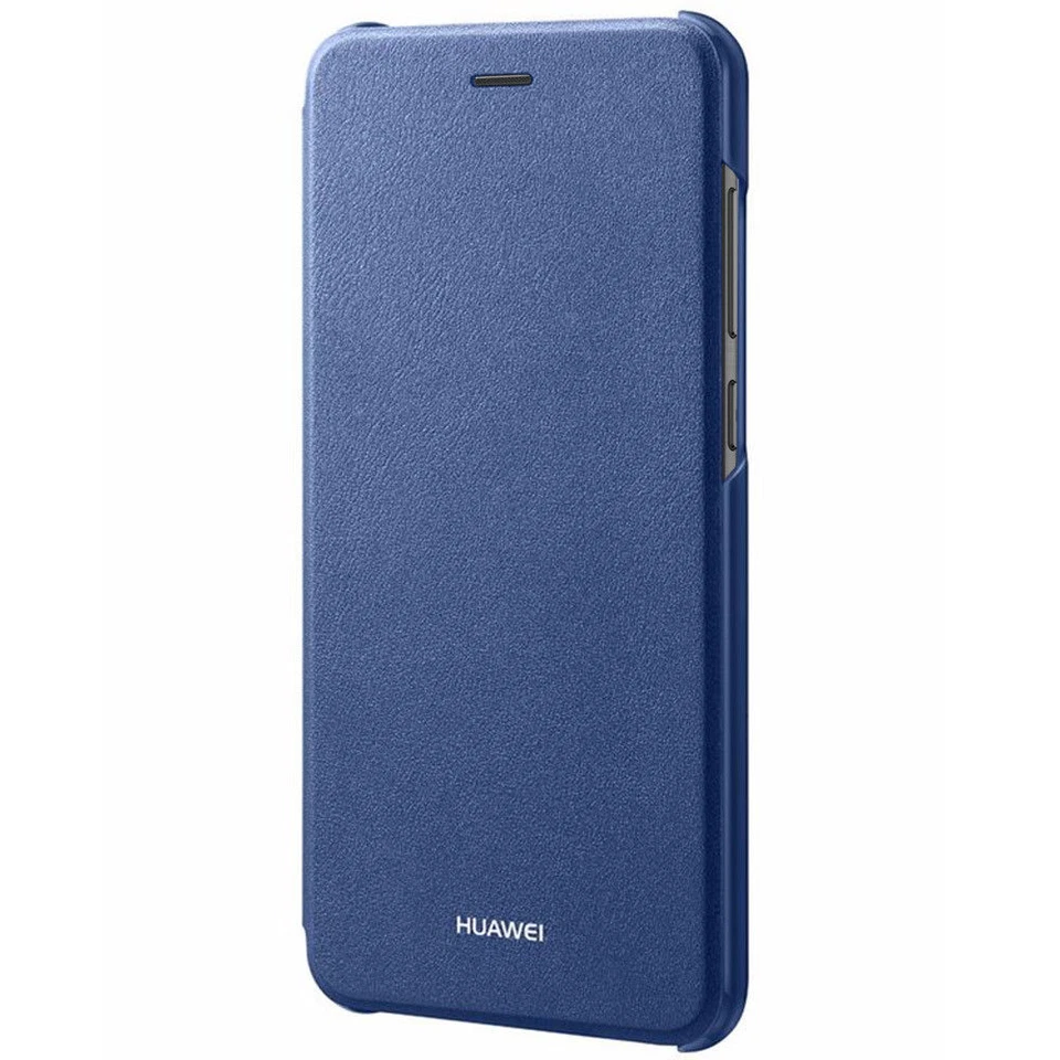 Custodia Cover Flip a Libro Huawei P8 Lite 2017 Originale Nero Black Blu Blue - Immagine 2 di 4