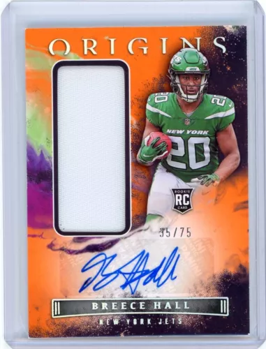 2022 Panini Origins Football Rookie Relic Auto Orange #157 Breece Hall #35/75