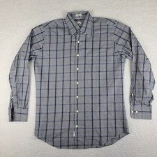 Peter Millar Shirt Mens Medium Blue Plaid 100 Cotton Dress Button Down