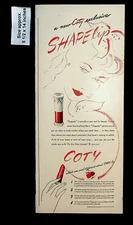 1943 Coty Shape Lip Lipstick Makeup Woman Drawing Vintage Print Ad 33369