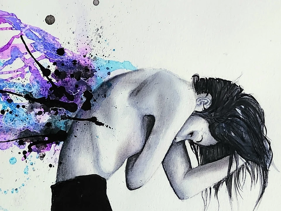 FALLEN BY VICTORIA OLT. ORIGNIAL PAINTING. Signed, OOAK, 16"x11.5" - Image 3 of 4