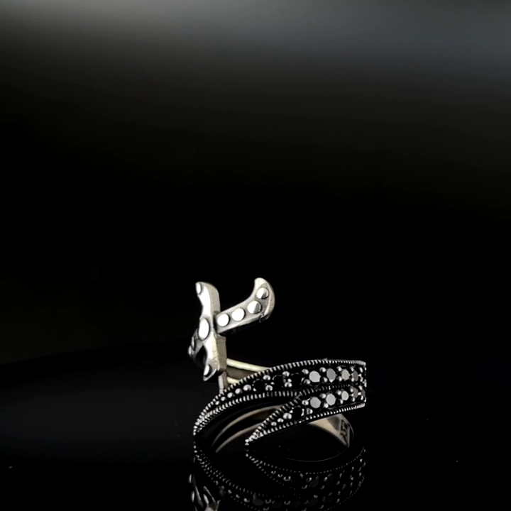 Solid 925 Sterling Silver Black Micro Stone Zulfiqar Sword Men's