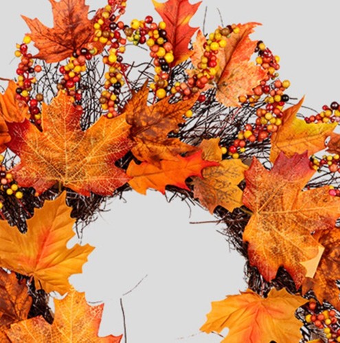 Fall Wreaths for Front Door with Berries Maple Leaf Garland Wreath Hanging Decor - Picture 6 of 6