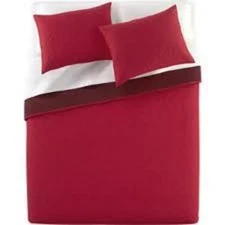 Crate & and Barrel LOREN RED F/Q Coverlet/Quilt- 2 King Shams- NWOT- Dye-READ 