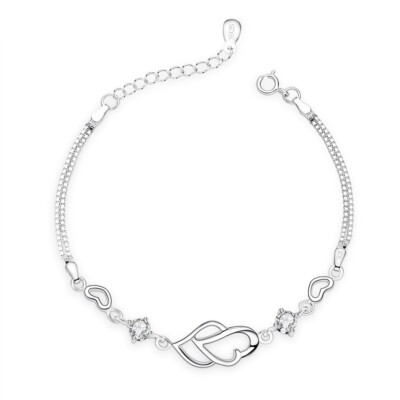 Echt 925 Sterling Silber Bettel Herz Armband für Damen Schmuck Geschenk Box