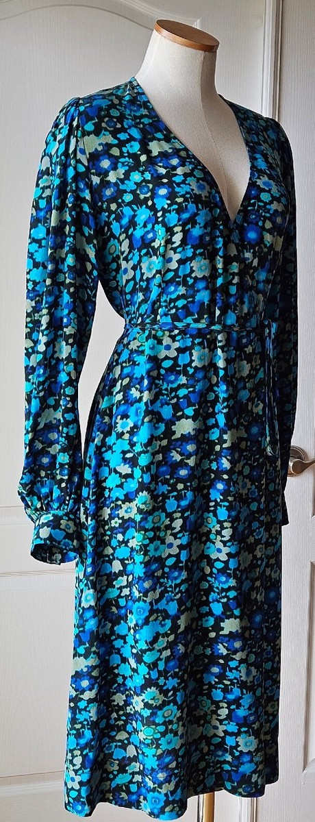 GANNI Size 38 / US 6 Azure Blue Floral Silk Blend Wrap Dress