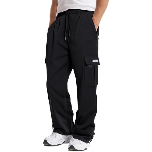 Mens Fleece Cargo Sweatpants Baggy Elastic Waist Drawstring Joggers Trouser - Picture 9 of 31