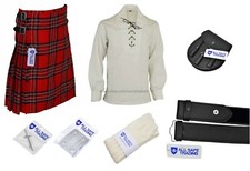 Men Scottish 9 Pieces 8 Yards Kilt Outfit with Sporran, Royal Stewart Tartan