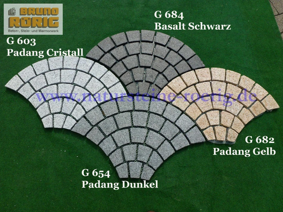 Pflastersteine Granit Basalt Pflaster Bogenpflaster auf Netz 50x50 cm geklebt - Bild 3 von 4