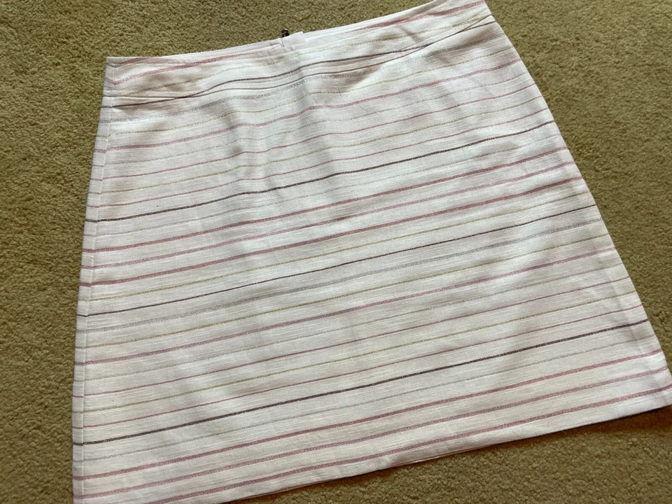 Minifalda corta Ann Taylor Loft marfil dorado rosa a rayas de lino línea A 12P Foto 3 de 4