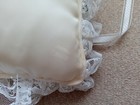 White Satin Floral Ribbon Lace Trim Wedding Ring Bearer Pillow 9"L x 7-1/2"W — photo 3