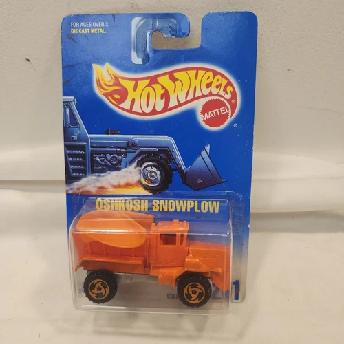 Hot Wheels 1991 Orange Oshkosh SNOWPLOW TRUCK collector number 201 BLUE CARD