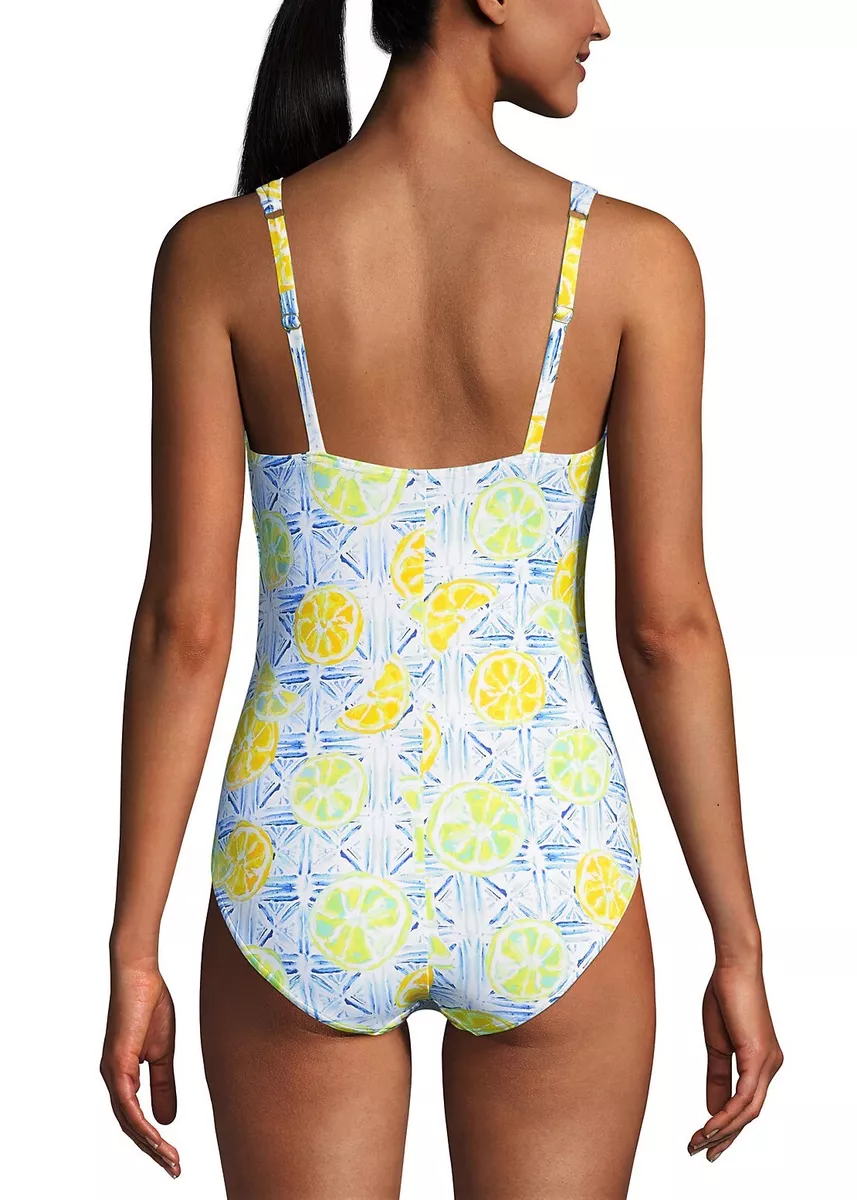 LANDS' END 12P, 16P Tummy Control V-neck Twist Front Swimsuit NWT $106