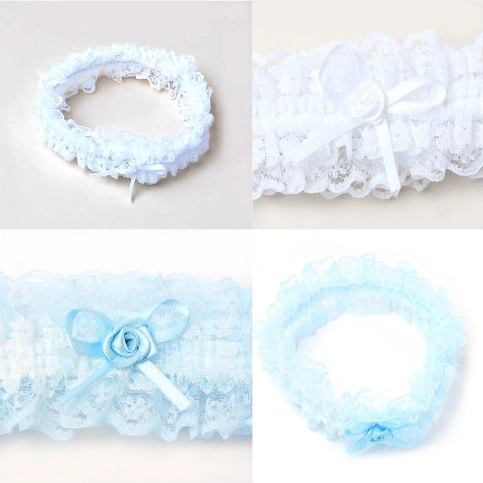 Braut Spitze Strumpfband Satinband Schleife Hochzeit Junggesellinnenabschied cremeweiß pastellblau