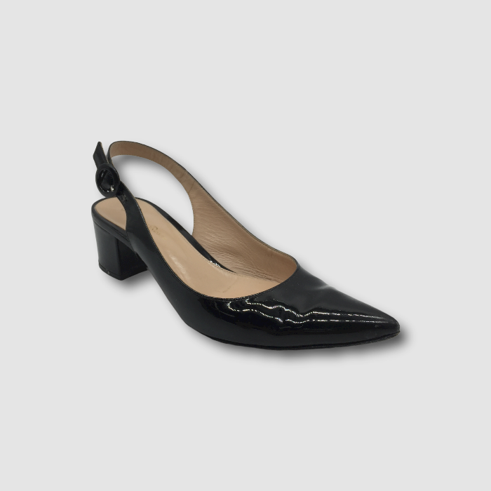 $695 Gianvito Rossi Women's Black Patent Leather Slingback Pump Shoes EU  37/US