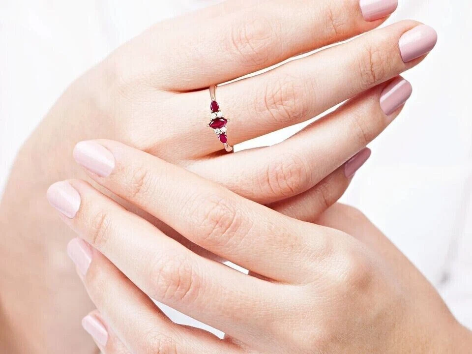 2Ct Marquise Cut Simulated Red Ruby Women's Wedding Ring In 14k Rose Gold Plated - Image 2 of 4