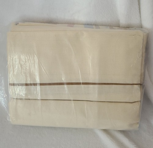 Vintage NOS Signature Full Double Bed Sheet Set Flat Fitted 2 cases Stripe/cream - Picture 2 of 2