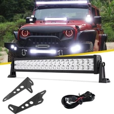 22" LED Combo Light Bar Offroad Truck + Hood Mount Bracket For Jeep Wrangler JK