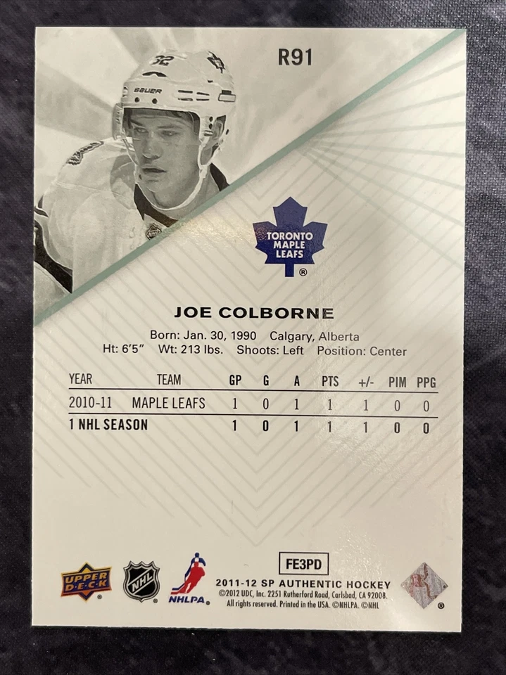 2011-12 SP Authentic Rookie Extended R91 Joe Colborne Toronto Maple Leafs  - Image 2 of 2