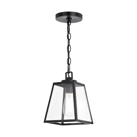 VAXCEL P0346 Grant 7-in Black Indoor Outdoor Farmhouse Mini Pendant Lantern, - Picture 1 of 9